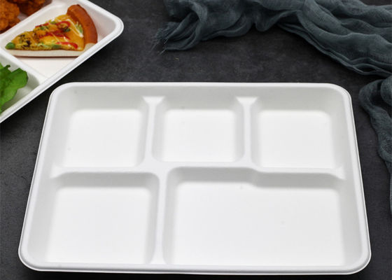 Vaatwerk 6 5 van de school Beschikbaar Biologisch afbreekbaar Bagasse het Dienblad van de 3 Compartimentenlunch