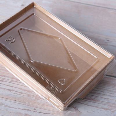 het Document van 500ml 600ml Kraftpapier Beschikbare het Voedselcontainers van Tray Sushi Food Box 300gsm met Deksels