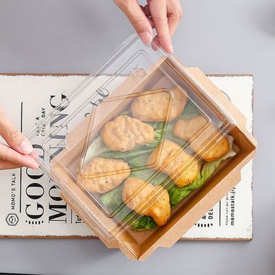 het Document van 500ml 600ml Kraftpapier Beschikbare het Voedselcontainers van Tray Sushi Food Box 300gsm met Deksels