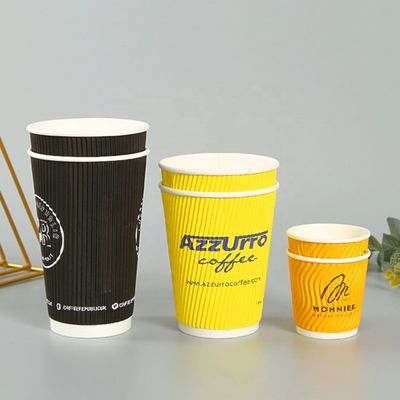 het Document van 4oz 120ml 8oz 250ml golven de Beschikbare Koppen van de Koppen Gele Koffie met Deksel Muur
